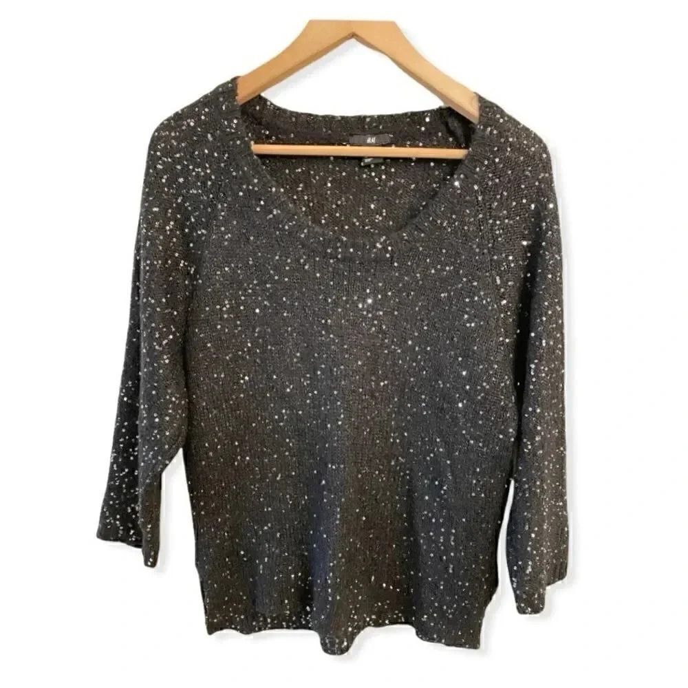 H & M Starry Night Sequence Black Womens Sweater SZ Medium